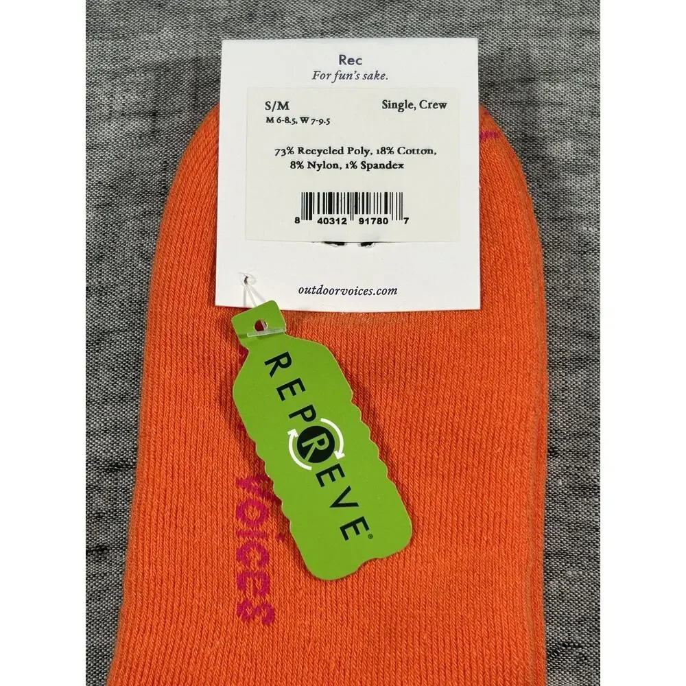Outdoor Voices Crew Socks S/M Mens 6-8.5 Womens 7-9.5 Orange Made in USA